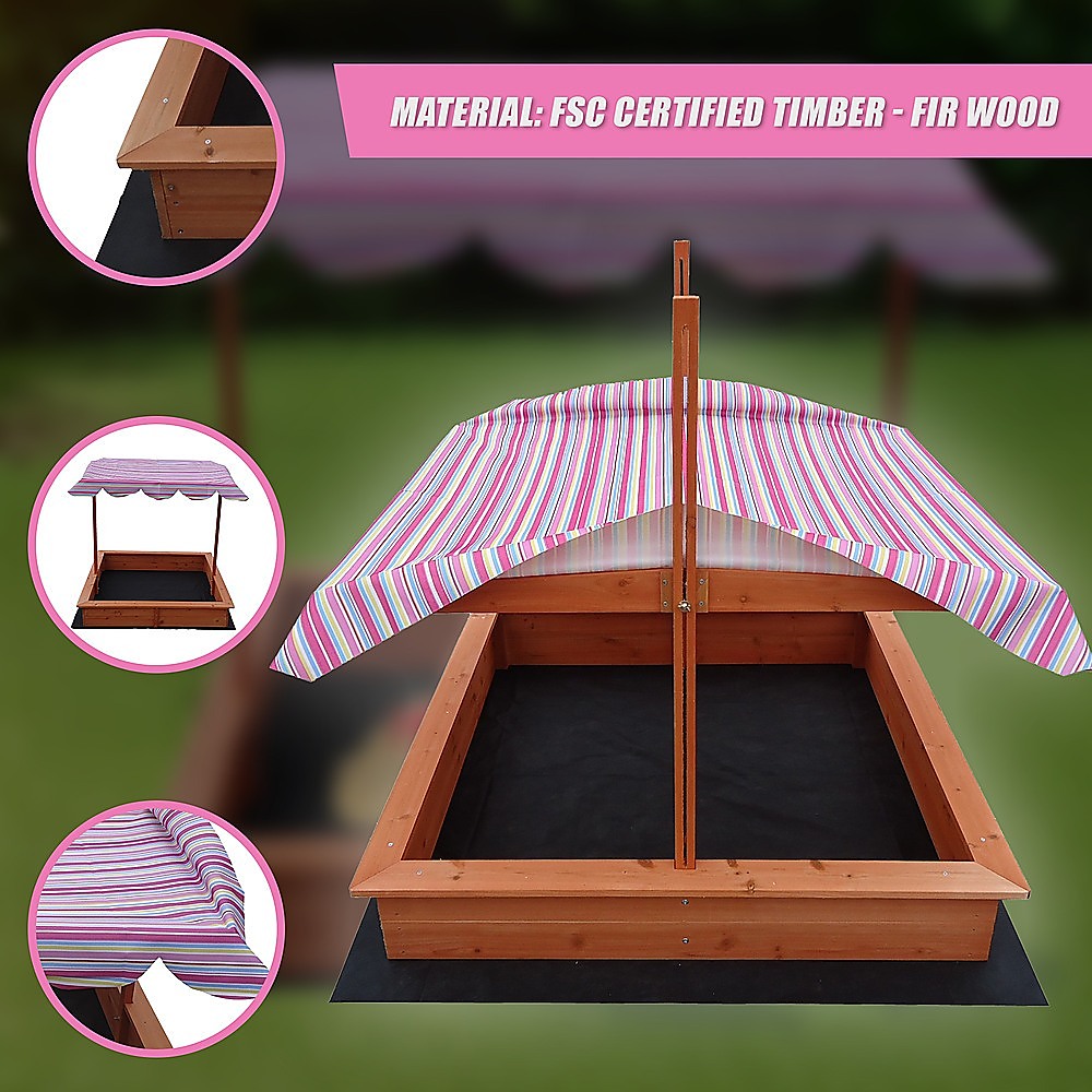Kids Wooden Toy Sandpit with Adjustable Canopy