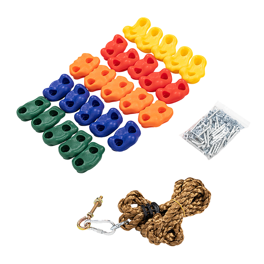 Jungle Gym Rock Climbing Holds Kids Wall Mounting Hardware Knotted Rope 25 Handles Playground